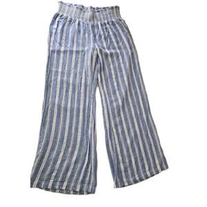 Indigo Rein Pants XL Blue Striped Linen Blend Pull On Wide Leg Boho Casual